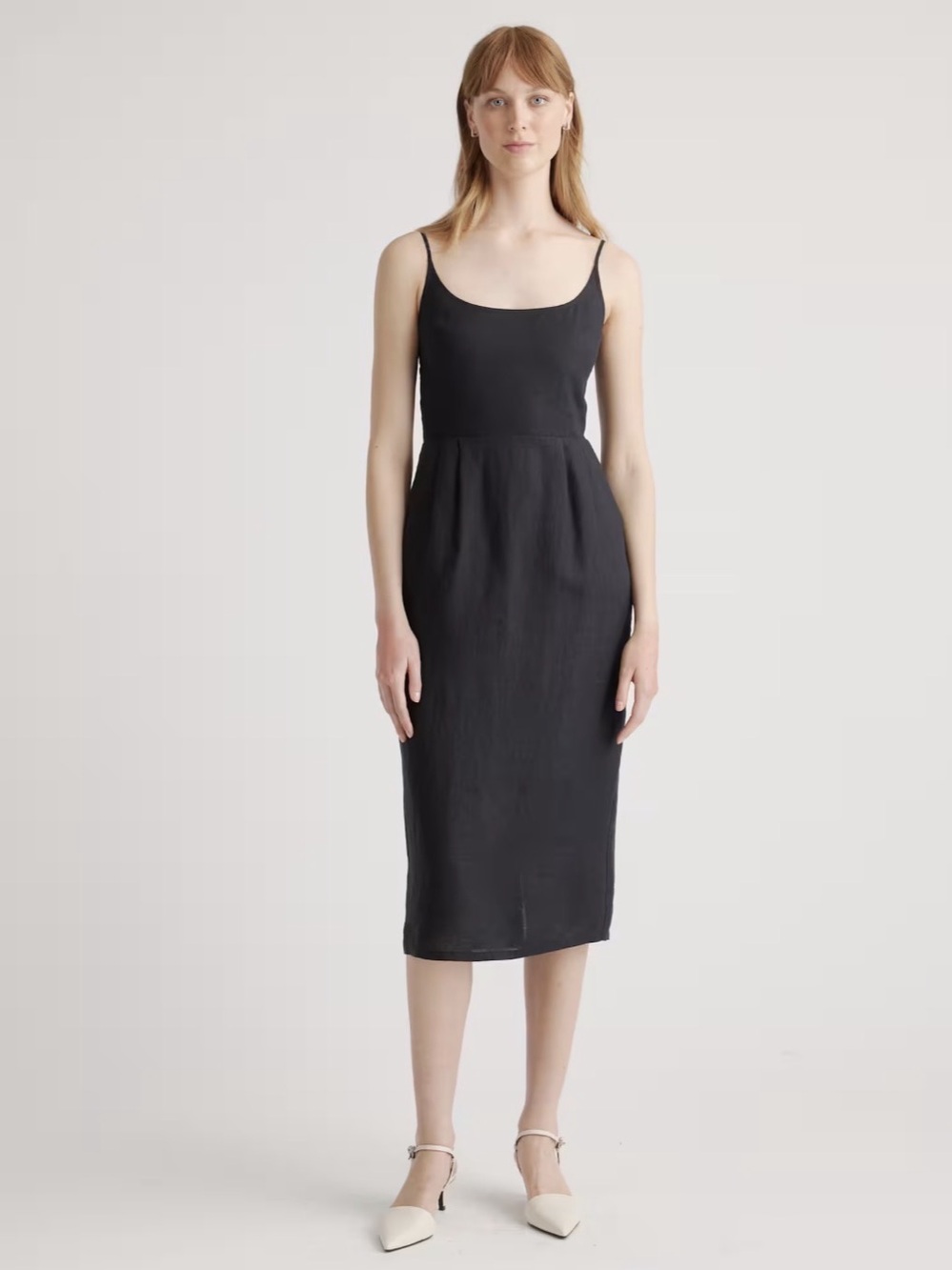 QUINCE • 100% European linen scoop neck tank midi dress black Medium